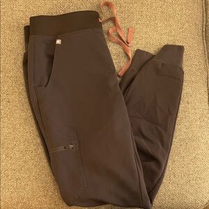 Figs Charcoal Jogger Scrub Pants with Pink Drawstring